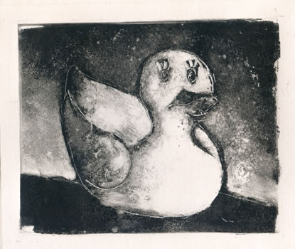 monotype of rubber ducky