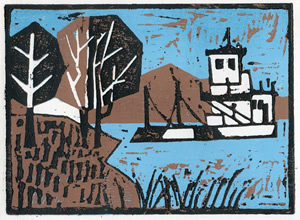 Jenny Ann - Woodcut of Augusta's Ferry, The Jenny Ann