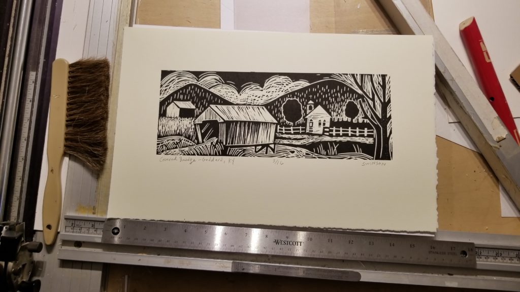 Lewis county Farm - Linocut