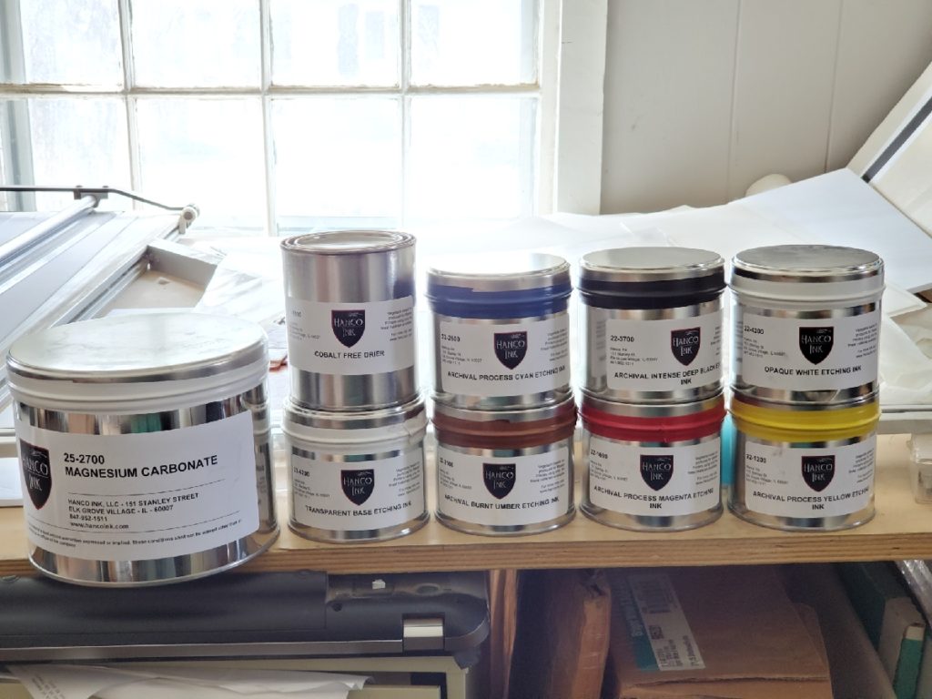 A grouping of diferent hanco printmaking inks