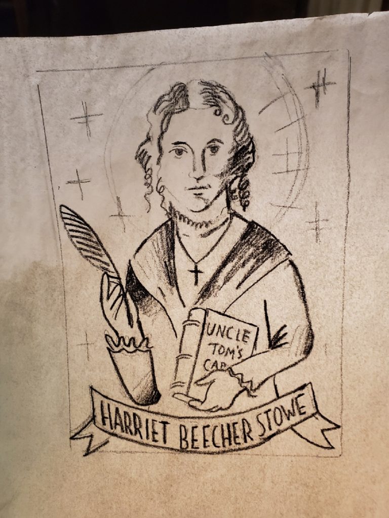 Sketch of Harriett Beecher Stowe for linocut