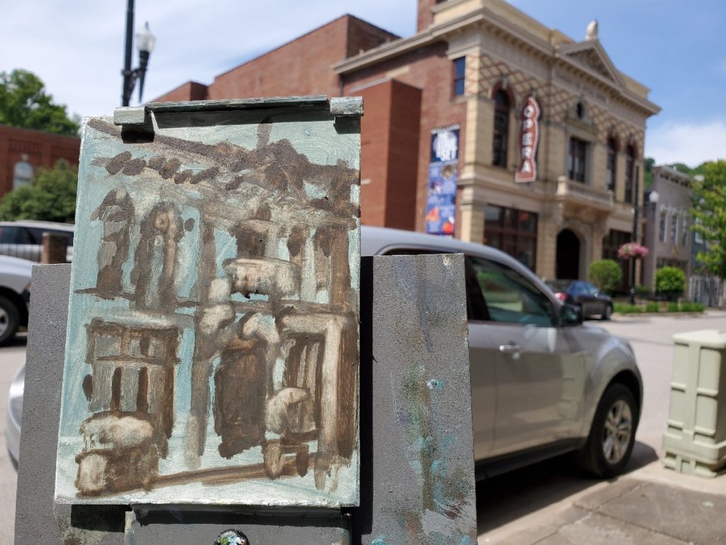 underpainting of the opera house in maysville kentucky by artist ken swinson