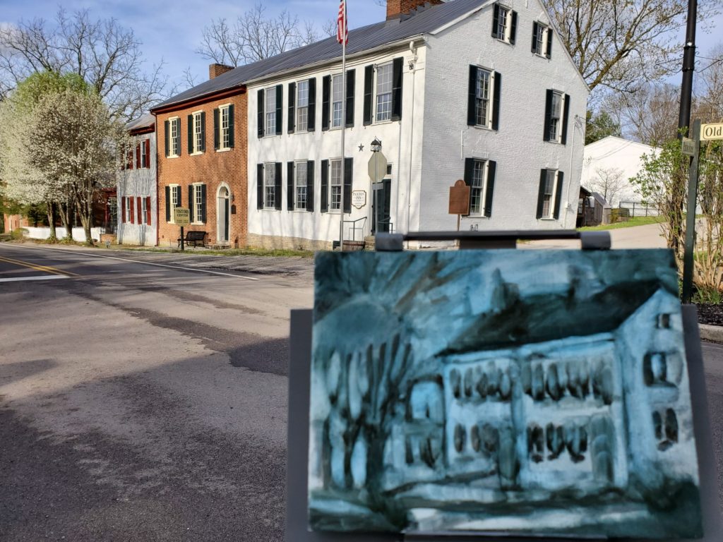 plein air underpainting of the paxton inn in old washington kentucky by artist ken swinson