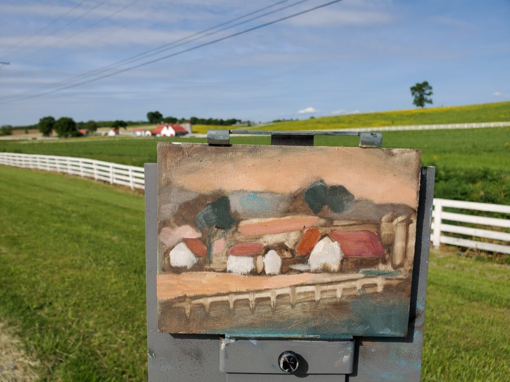 plein air painting of farm in flemming county - first colors by ken swinson