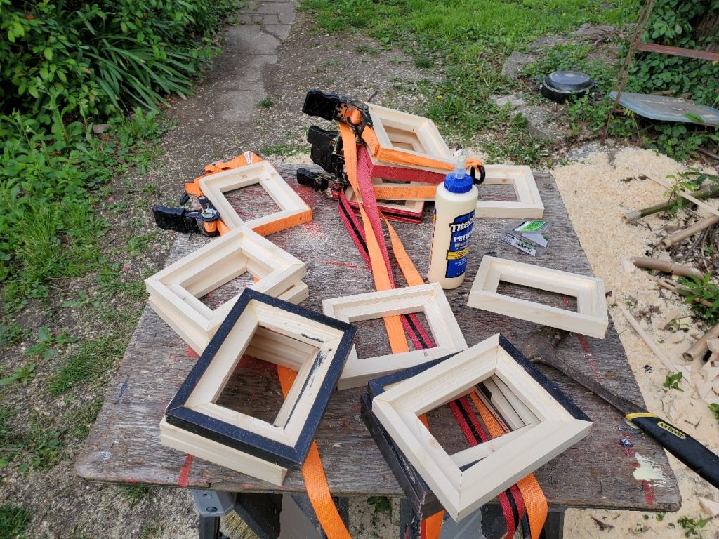 assorted wood frames being glued