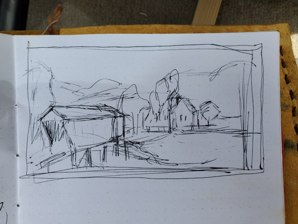 pen sketch of the historic goddard covered bridge in goddard kentucky