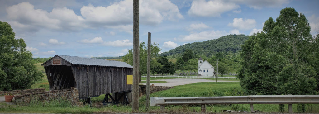 panoramic photo of the  historic goddard bridge in goddard kentucky