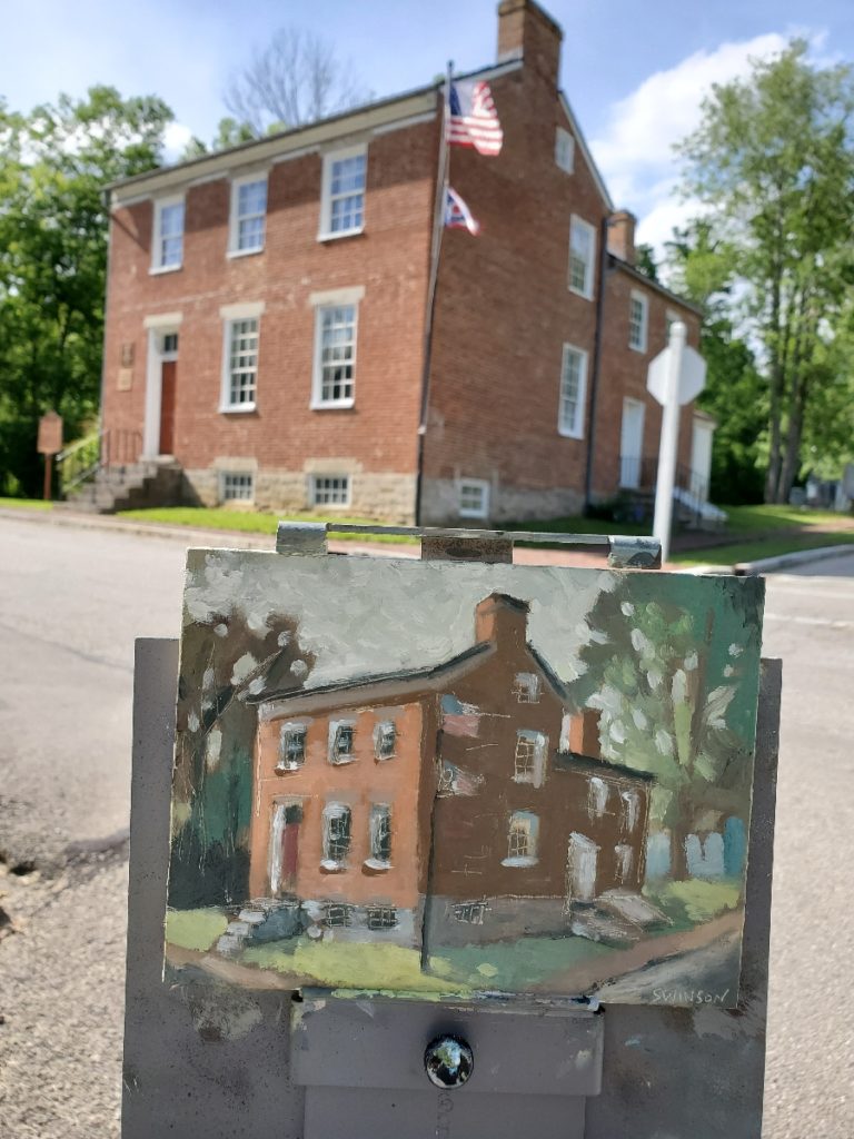 plein air painting of grant's home in georgetown ohio by ken swinson