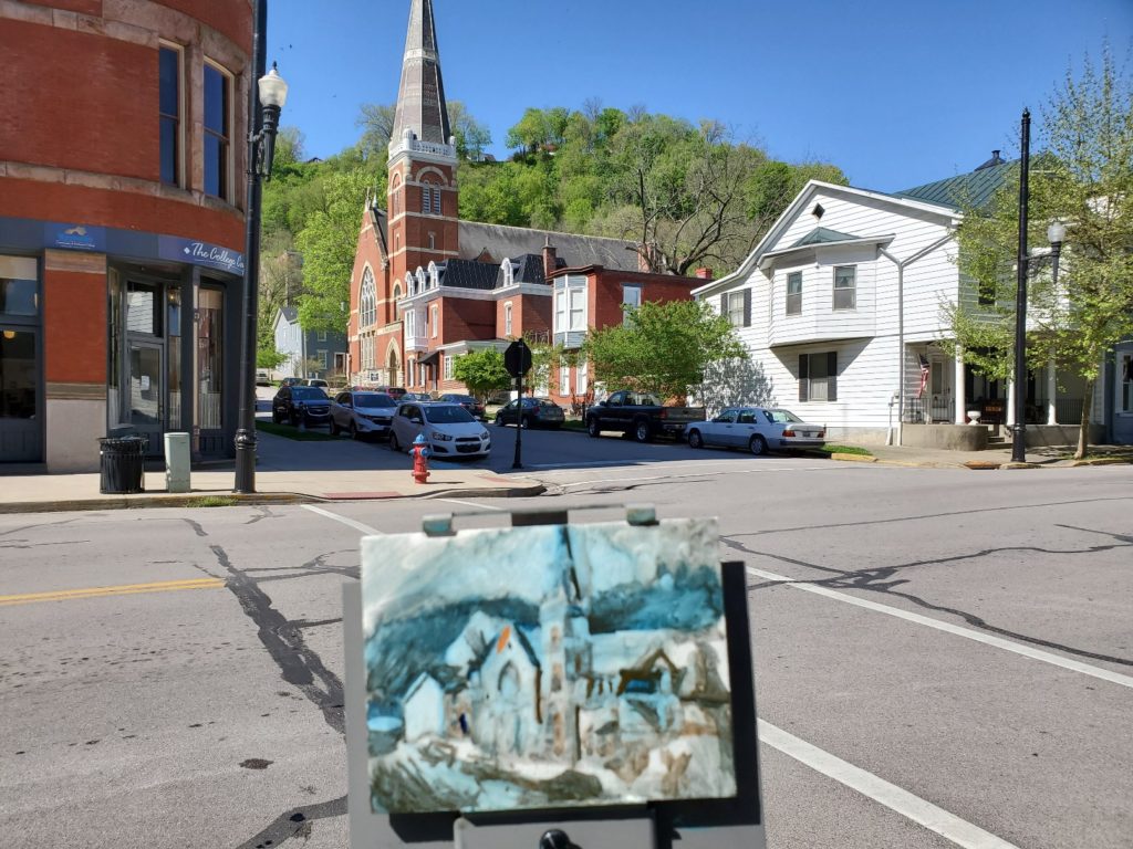 plein air underpainting of the church on market street in maysville kentucky