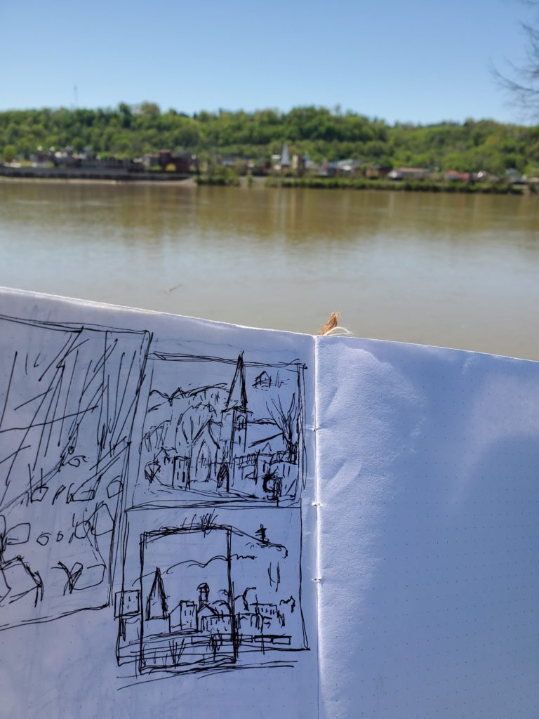 plein air sketch of the view of maysville kentucky from the ohio river