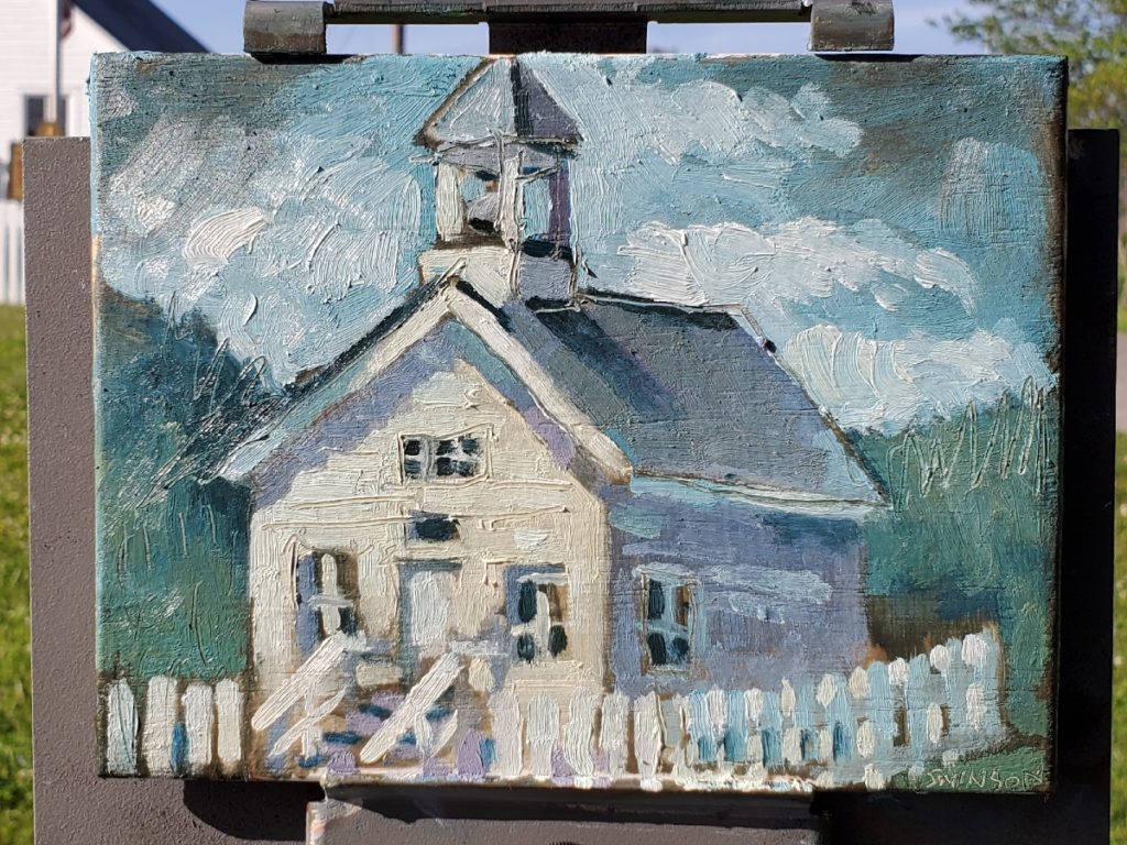 plein air painting of the moonlight school in morehead kentucky by artist ken swinson