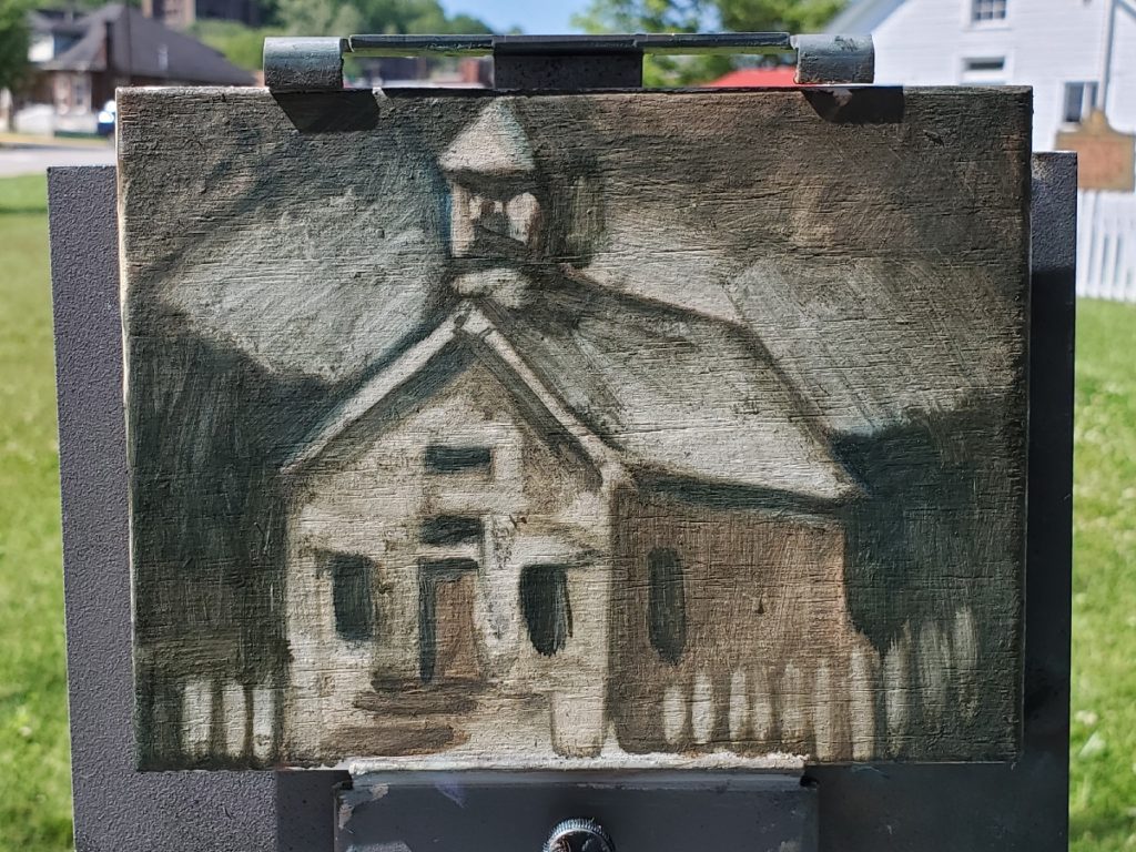 plein air underpainting of the moonlight school in morehead kentucky