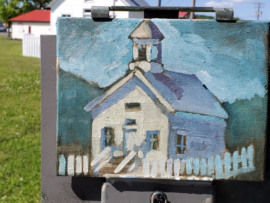 plein air painting of the moonlight school in morehead kentucky