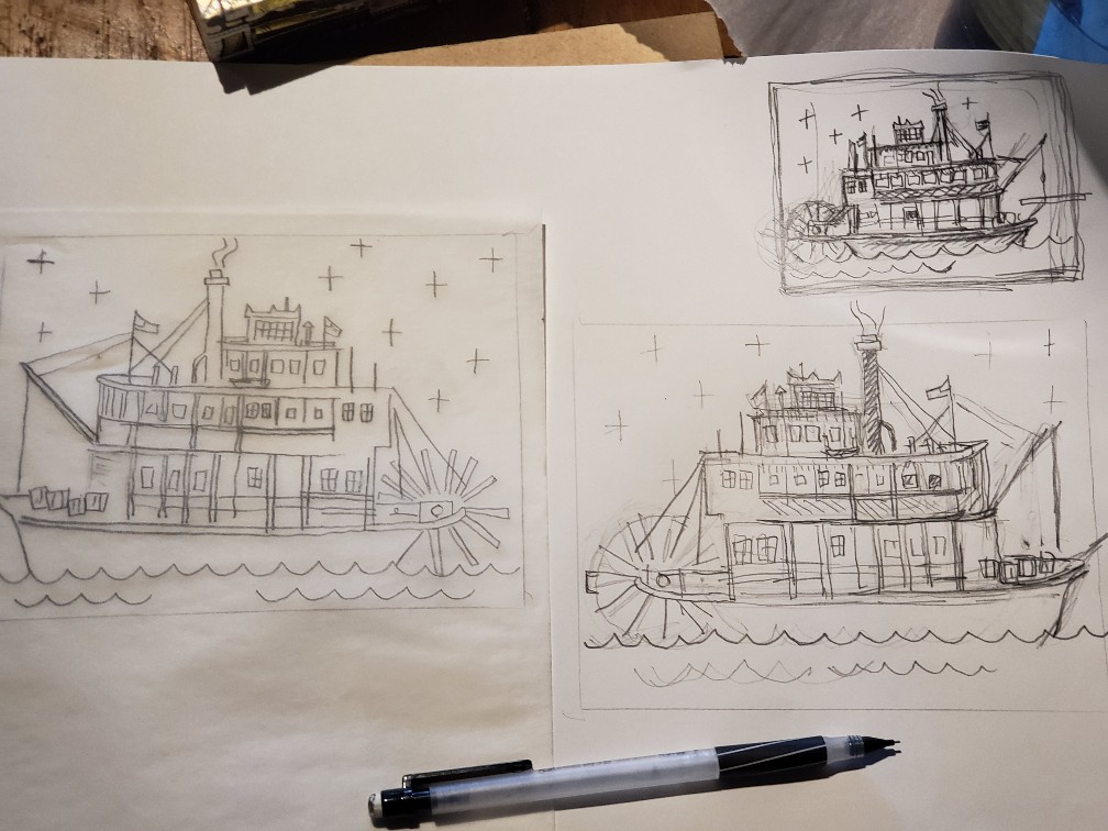 tracing designs of paddleboat sketches