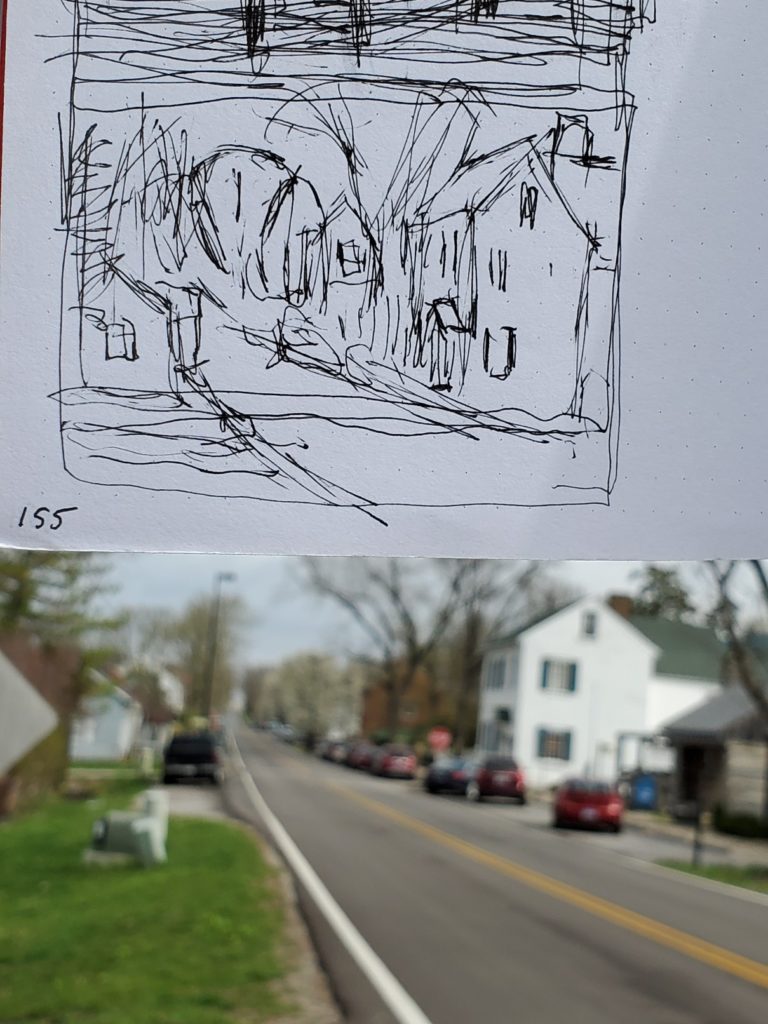 sketch of white building in Old Washington kentucky