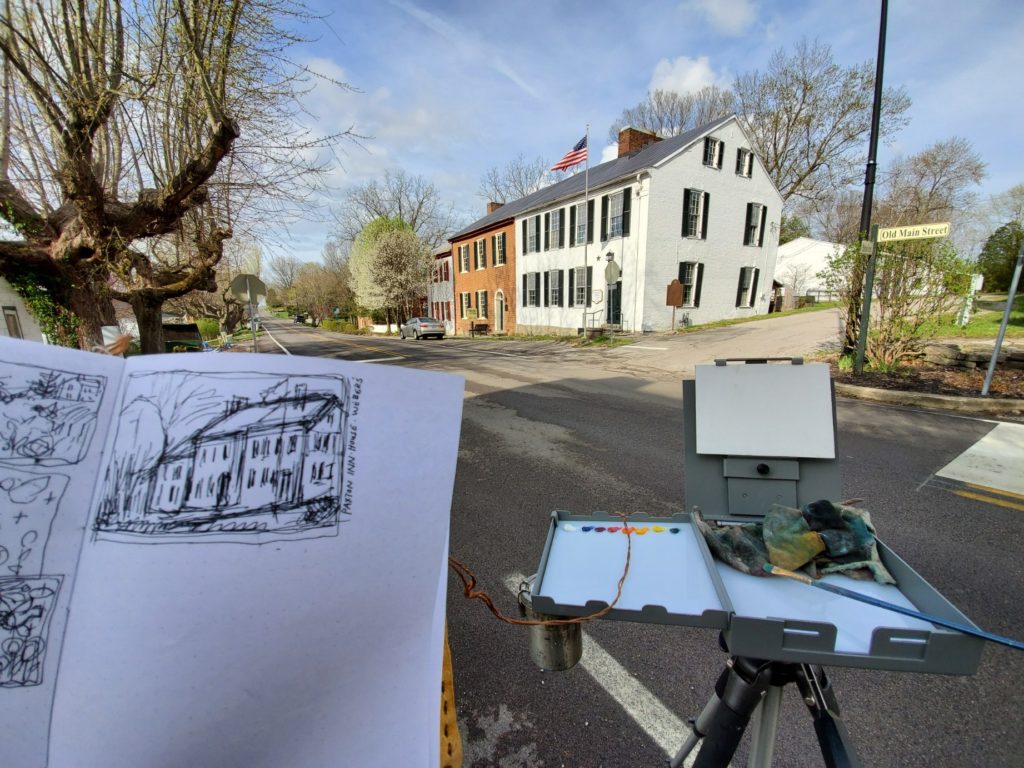 sketch of paxton inn in old washington kentucky by artist ken swinson