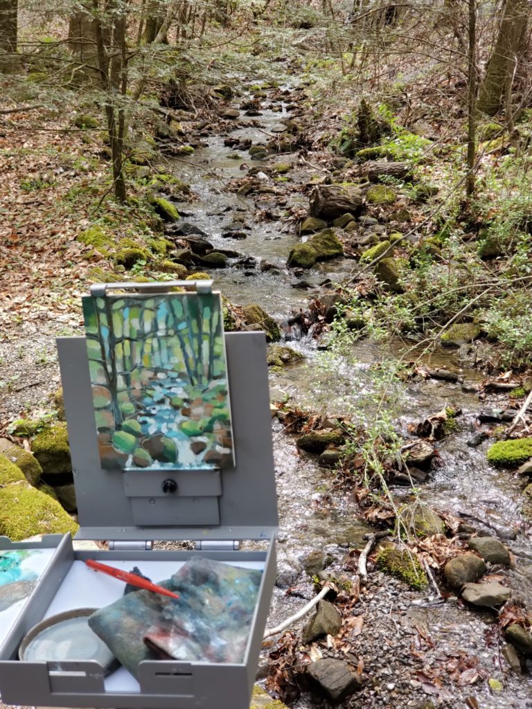 plein air painting of creek in the pine mountain kentucky state park by artist ken swinson