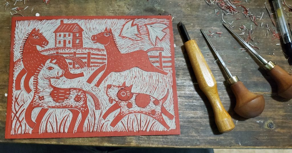 linocut work in progress almost finished