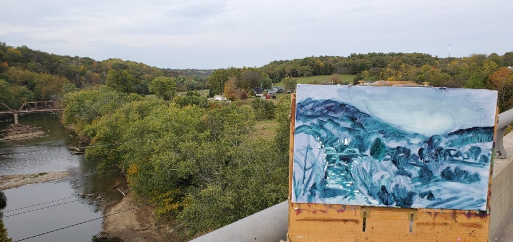 plein air underpainting of the Licking River by Kentucky Artist, Ken Swinson
