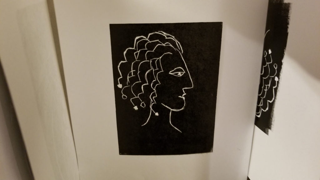 woman portrait linocut