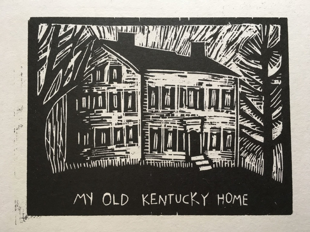 my old kentucky home woodcut by artist ken swinson