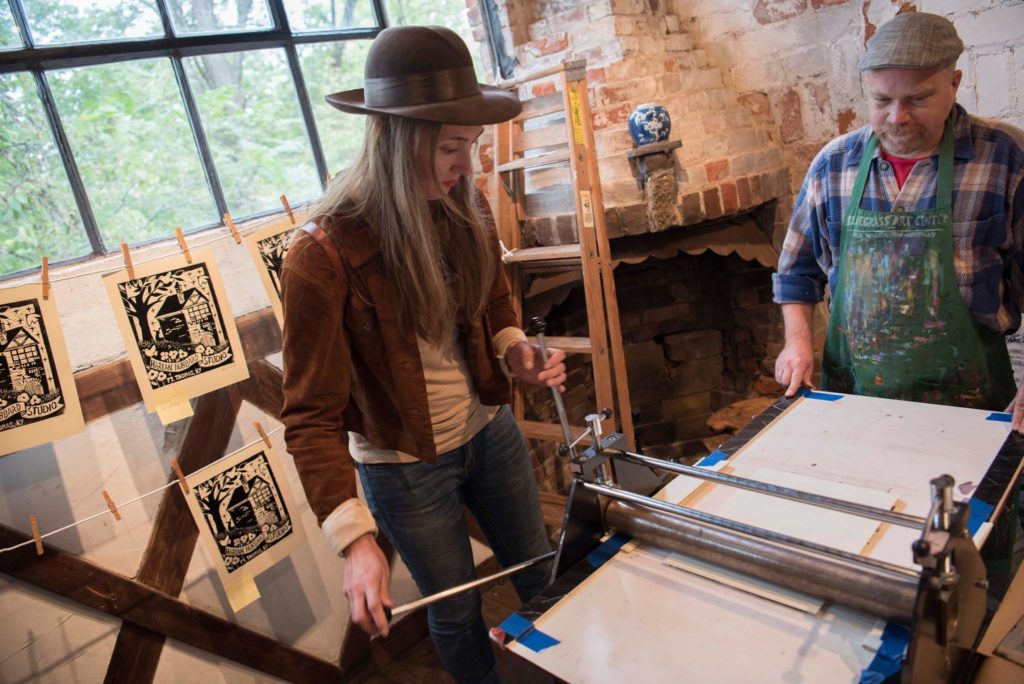 printmaking with Kentucky artist ken swinson at the harlan hubbard studio in ft thomas