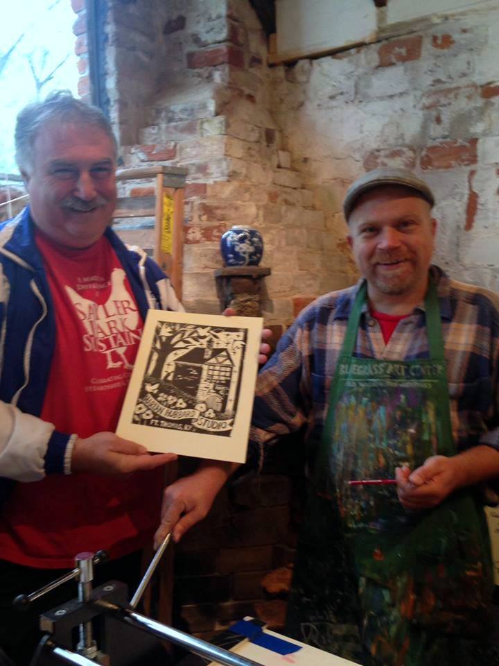 printmaking demonstration at the harlan hubbard studio in ft thomas kentucky