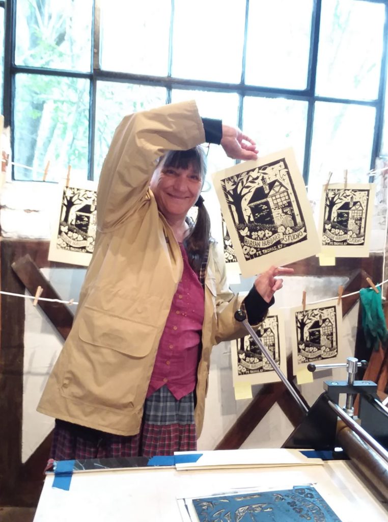 artist rosemary topie printmaking at the harlan hubbard studio in ft thomas kentucky