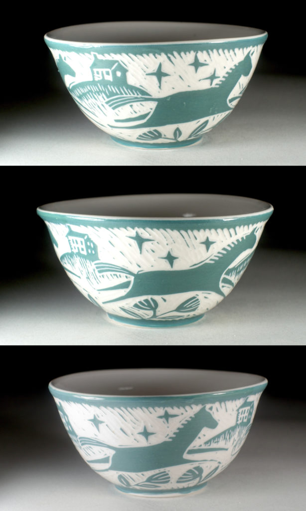 green horse bowl with bluegrass farm design by kentucky artist ken swinson