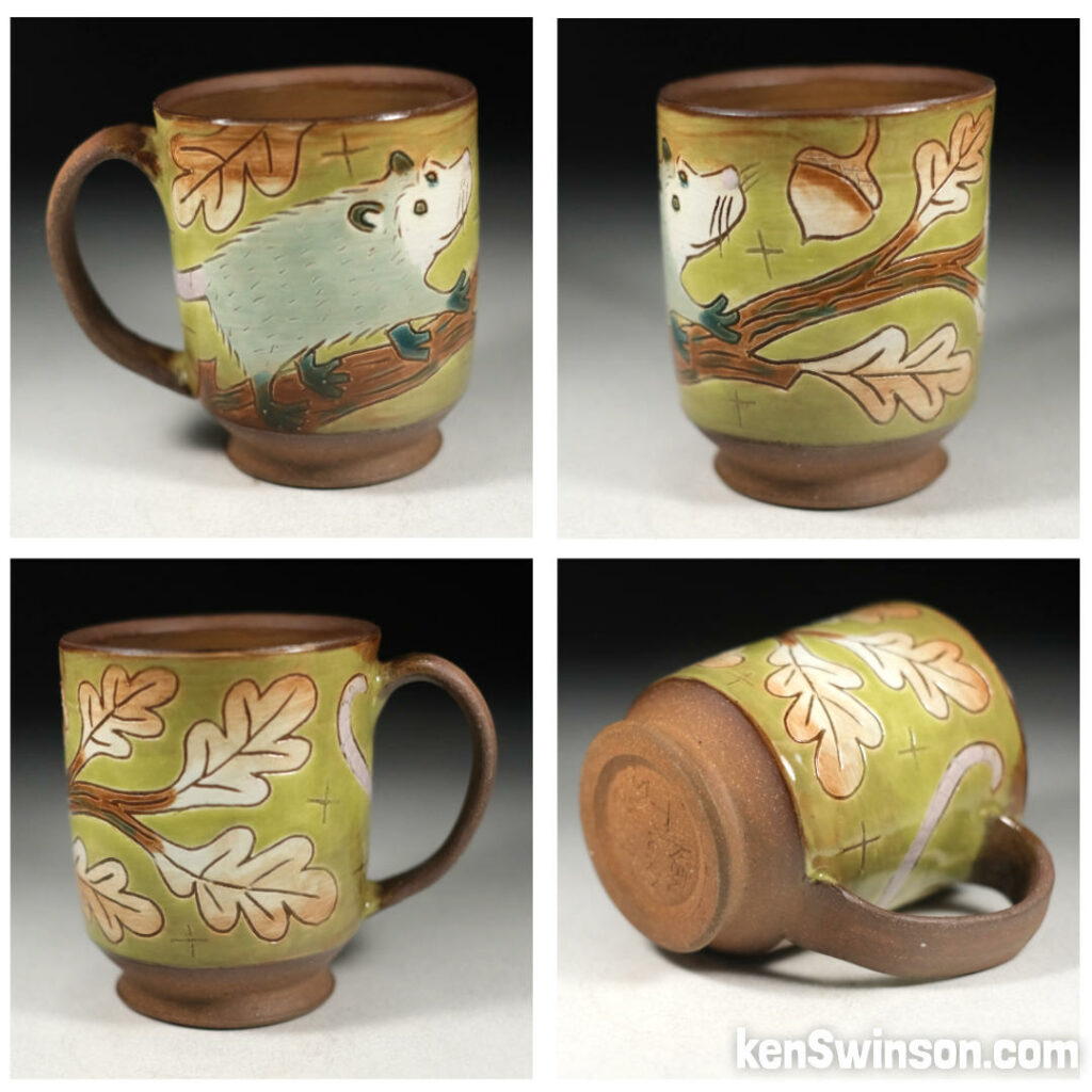 folk art opossum pottery cup