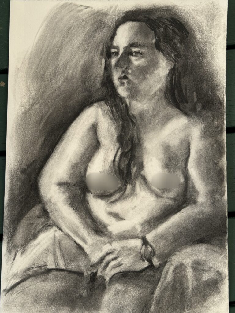 charcoal drawing of woman