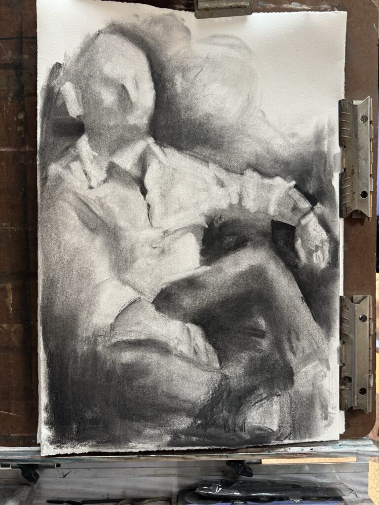 work in progress photo of a drawing of a man