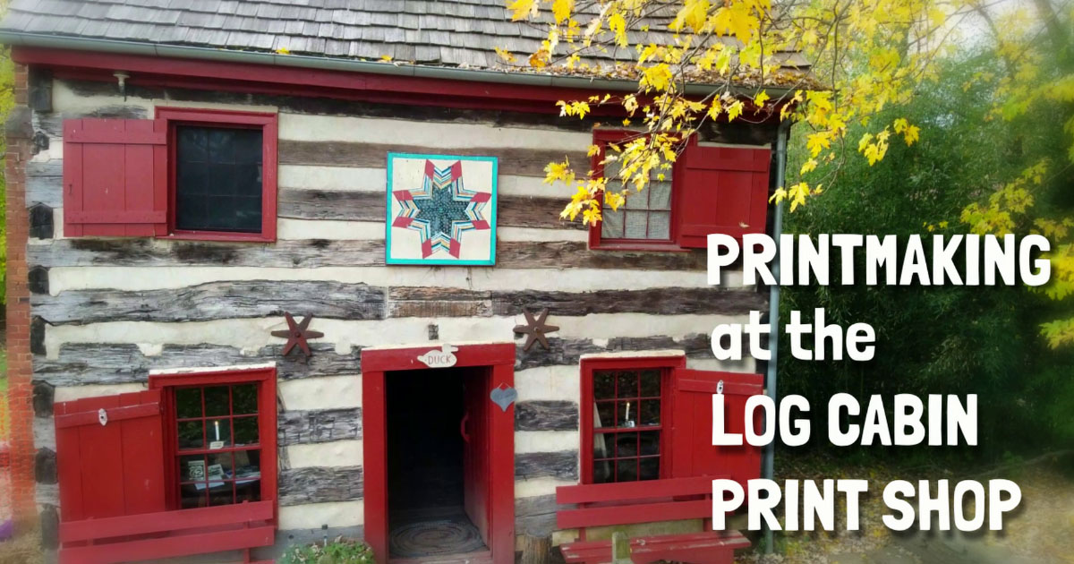 Printing at the Log Cabin Print Shop – Over The Rhine woodcut