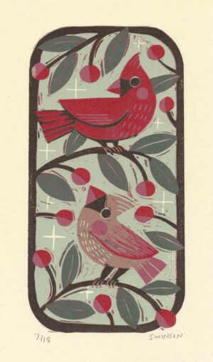 Cardinals- Reduction Woodcut