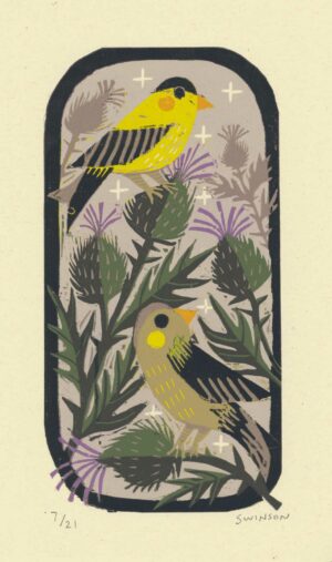 Goldfinches- Reduction Woodcut