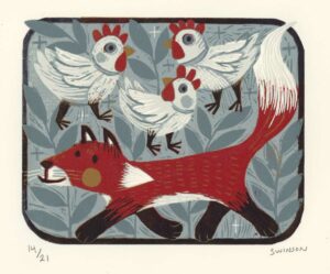 Fox And Hens - Reduction Woodcut